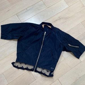 No21 Italian girls anchors mesh trim zip light navy jacket